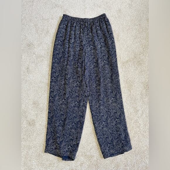 Vintage Pants - Dana Buchman Vintage Silk Navy Blue Wide Leg Pants Size 12